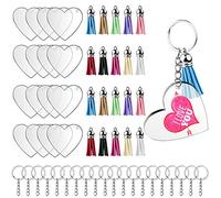 60PCS Llaveros Acrílicos Redondos, Discos Acrílicos Llavero Kit Transparentes, Llavero Acrílico en Blanco con 20 Anilla de Llavero, 20 Colgantes De Borlas y 20 Anillo de Salto para DIY