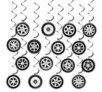 60PCS Race Car Birthday Party Decorations - Wheel Tire Hanging Swirls Ornaments & Ceiling Hanging Decor Supplies for Race Car Theme Party