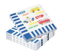 60Piezas Servilletas con Motivo de Coches, Servilletas de Decorativas Servilletas de Papel Desechables Decoración de Mesa para Niños Fiesta de Cumpleaños Baby Showers, 33x33 cm, Azul