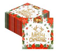 60Piezas Servilletas de Navidad, Servilleta Poinsettia Flor de Pascua, Servilletas de Cóctel Desechables, Servilleta Decorativas de Papel para Suministros de Fiesta de Navidad de Té Almuerzo Festivo