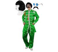 60'S POP SOLDIER FANCY DRESS COSTUME WITH BLACK WIG, TASH AND CIRCLE GLASSES. SUIT IN RED, PINK, BLUE OR GREEN SERGEANT PEPPER STYLE SGT PEPPER 1960S HIPPY IN SMALL - XLARGE EXCLUSIVE TO ILOVEFANCYDRESS