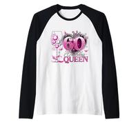 60th Birthday Queen Pink Wine 60 Years Old Women Girls Camiseta Manga Raglan