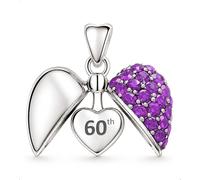 60th feliz cumpleaños púrpura amar corazón Charm Abalorio Charm de plata de ley 925, se compatible con Pandora Moments pulseras y collar - Regalo para su Mamá, Abuela, Esposa, Hermana