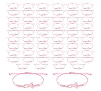 60uds Pulseras de Concienciación Sobre el Mama, Pulseras Trenzadas con Cinta Rosa y Cordón Ajustable para Mujeres Obsequios de Fiesta Suministros para Eventos de Bienestar Social y Caridad