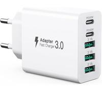60W Cargador USB C 5 Ports, Enchufe Pared Carga Rápida, Cargador Múltiple Rápida Mural para iPhone 16/15/14, Google Pixel 9Pro/9a/9/8 Pro/8a/8, Samsung, iPad, Teléfono, Adaptador Corriente Universal