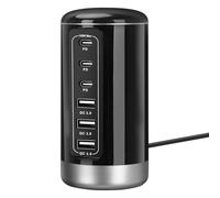 60W Cargador USB C 6 Puertos con Cable de CA 1.5M, Compatible iPhone, Galaxy, Note, Fold, LG, Xiaomi, Pixel, iPad Pro/Air/Mini, Steam Deck (Gray)