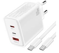 60W Chargeur USB C para Samsung Galaxy S26 Ultra S25 S24 S23 A56 A17, 3 Port, Cable C Tipo Nylon 2 Metros, Carga Rapida para iPhone 17 Pro MAX 16 15, Adaptador para Google Pixel 10 Pro 10a 9 8 Blanco
