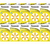 Panasonic PR10 Pilas de zinc-aire para audífonos, Tipo 10, 1.4 V, 10 paquetes (60 unidades), Color amarillo