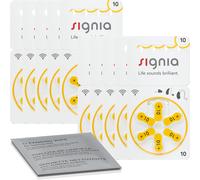 60x Pilas para audífonos Signia PR70 10 amarillo (10x blister de 6) + paño de...