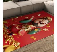 60x120 Alfombras Sala Estar Oriental China Alfombras Lavables Anime Dios Riqueza Alfombra Antideslizante Oro Impermeable Monedas Oro Estampadas Dormitorio Comedor Nursery Pasillo Oficina Rojo