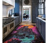 60x120cm Alfombra Castillo Encantado Halloween Fantasmas Murciélagos | Alfombra de interior Psicodélica Snoock antideslizante y poco deslizante para el salón