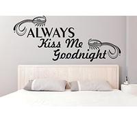 (60x26 cm) Vinilo Adhesivo Pared Frase Always Kiss Me Goodnight/Inspirador Amor Texto Decorativo Pegatina/Bricolaje Extraíble Mural + Gratis Al Azar Adhesivo Regalo