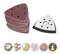 61 almohadillas de lijado triangulares, papel de lija de 90 mm y 6 agujeros, apto para lijadora multiherramienta oscilante de 3 1/2 pulgadas, discos de lija triangulares de papel