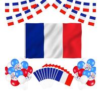 61 bandera de Francia, gran bandera francesa, 90 x 150 cm, 5 m, guirnalda de banderas, 10 banderas francesas a mano, 30 globos de Francia, decoración de fiesta sobre el tema del patriotismo cumpleaños