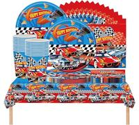 61 piezas de molinetes: vajilla para fiestas Beat That, vajilla para cumpleaños infantiles Passion Racing, decoración temática de coches, fiesta de cumpleaños infantil, capacidad para 20 personas