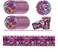 61 piezas de vajilla de fiesta Monster High, fiesta de cumpleaños infantil Monster High, incl. platos de papel, vasos, manteles y servilletas, adecuado para