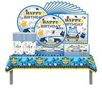 61 piezas de vajilla para fiesta de cumpleaños con coches de policía, vajilla para fiesta de cumpleaños infantil, decoraciones temáticas de coches de policía, tazas, platos, paños