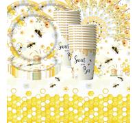 61 piezas de vajilla temática de abeja fiesta de vacaciones, vajilla de picnic de primavera para niños, incluye platos, tazas, servilletas y manteles para 20 fiestas de cumpleaños infantiles
