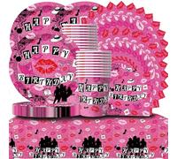61 piezas Meangirl Birthday Table Deco, Lady Decoration, Chicas Malas, Rosa Moda Niña Fiesta Platos, Tazas, Manteles, Servilletas Bachelorette Fiesta Vajilla de Bat Mitzvah Party