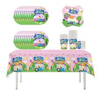 61 Piezas Vajilla de Fiesta Pig Rosa, Peppa Cerdito decoraciones para Fiestas, Set de fiestas de cumpleaños infantiles, Platos de papel, vasos, servilletas, manteles para 20 personas