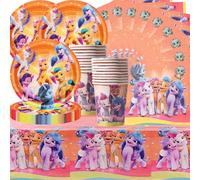 61 Pony Vajilla para Fiestas Infantiles, Vajilla para Fiestas de Niñas Fantasía Rosa con Platos de Papel, Vasos, Pañuelos y Manteles para 20 Fiestas de Cumpleaños Infantiles