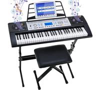 61 Teclas Teclado Piano Electrico, Teclado Musical para Principiantes, Teclados Piano infantil, 500 Sonidos y Modo de Enseñanza de 3 Niveles, con Soporte para Piano, LCD, Atril, MP3/USB MIDI