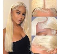 613 Peluca de encaje frontal de 13 x 4 cm, 613 mechas, rubias rectas, 100 % pelo virgen brasileño, sin procesar, pre plucked con pelo de bebé, línea de pelo natural de 9a grado para mujeres de 26