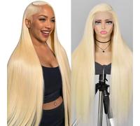 613 Peluca frontal de encaje humano 13 x 4 rubias, rectas y transparentes, pelucas frontales de encaje humano con pelo de bebé, 180 % de densidad rubia, sin pegamento, para mujeres de 22 pulgadas