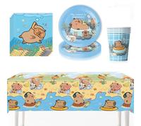 61PCS Capybara Vajilla para Fiestas,Juego Vajilla The Capybara,Decoración Cumpleaños Juego de Vajilla de Fiesta ,Capybara Suministros de Cumpleaños Infantiles Incluye Vasos Platos Mantel Servilletas
