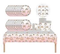 61pcs Janice Bohemian Partyware,Juego de Platos Bohemio, incluye Mantel Plato Vaso Servilletas para Cumpleaños,Boda,Aniversario(20 invitados)