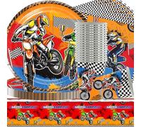 61Pcs Motorcycle Partygeschirr,Kit de Fiesta de Cumpleaños con Tema de Coches de Carreras,Vasos de Cartón Platos Mantel Servilleta de Papel, para Fiestas 20 People