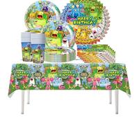 61PCS Vajilla Fiesta Mis Monstruos Cantores, Fiesta Temática Mis Monstruos Cantores, Fiesta de Cumpleaños Infantil, Vasos, Platos, Manteles, Servilletas de Papel, Capacidad para 20 Personas