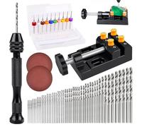 62 Pieza Taladro de Mano, Juego de Brocas de Mano Herramientas de Mano, 48 mini Brocas de 0,5-3,0 mm, 10 Brocas PCB 0,3-1,2 mm con Tornillo de Banco para DIY Drilling la Perforación Artesanal