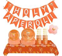 62 Piezas Aperol Decoración Cumpleaños, Vajilla de Fiesta con Platos Vasos Servilletas Pajitas Mantel y Bandera, Aperol Spritz Tema Party Vajilla Fiesta Cumpleaños para Cocktails (A)