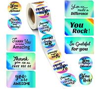 620 calcomanías de agradecimiento holográficas plateadas con refranes positivos, retro, You are Awesome You Rock Thank You for Being Amazing You Make a Difference for Gratitude Nurses Teacher