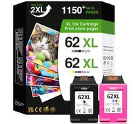 62XL Cartuchos de Tinta Compatible Cartucho para HP 62 Negro y Color Tinta 62 XL 62XL para HP Envy 5646 5744 5640 5540 5544 Officejet 5740 200 250 (1 Negro, 1 Tricolor)