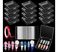 63 piezas Empaque de Uñas a Presión, Kalolary Clear Nail Tips Display Storage Box Set que Incluye Cajas Empaque Cinta Doble cara y Soporte Transparente para Exhibición Uñas para Press on Nail Business