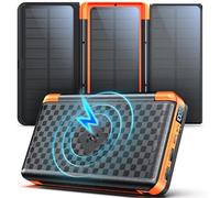 63200 mAh Power Bank Solar 3 Paneles Solares:Batería Externa de Carga Rápida de 22,5 W con USB-C Carga Inalámbrica Linterna SOS, Pantalla Digital, Ideal para Camping al Aire Libre