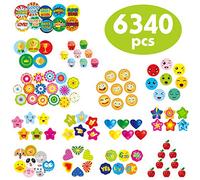 6340 Etiquetas de motivación de recompensa para maestros para niños (mega paquete en 14 temas) (versión inglesa 1.3 cm to 1.9 cm de diámetro)
