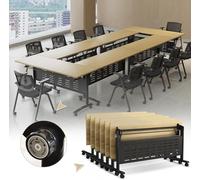 63inch Conference Table Set of 6,Large Room Mobile Work Table,Folding Conference Room Desk with Wheels,Long Business Desk Vintage Wood Office Executive Desk