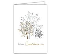 64-1091 Tarjeta de condolencias con árbol de cobre ilustración fina y delicada en papel mate para escribir dentro de su mensaje - Con sobre blanco formato 12 x 17,5 cm -Fabricado en Francia