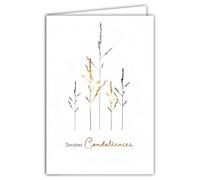 64-1095 - Tarjeta de condolencias con ramitas de hierba de cobre hierba ilustración fina y delicada en papel mate para escritura interior, con sobre blanco, formato de 12 x 17,5 cm, fabricado en