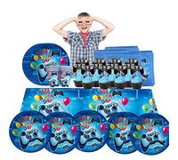 64 PCS 10 Persone Video Game Party Vajilla Juego para Niños Cumpleaños - Gaming Decoración de Pasteles, Platos de Papel, Tazas, Servilletas y Decoraciones de Mesa para Amantes