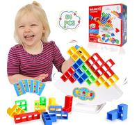 64 PCS Tetra Tower Tetris Balance Blocks, Stack Attack Team Game Adultos Juego de Mesa Apilamiento Equilibrio Construcción Creativo Educativos Juguetes de Montessori Regalo para Niños Niñas 3+ Años
