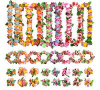64 piezas decoración de fiesta hawaiana Leis, collar de flores hawaianas, pulseras de flores, diadema, para fiesta tropical hawaiana, fiesta en la playa, bar nocturno hawaiano, vacaciones en la playa