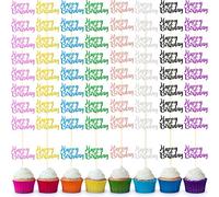 64 Piezas Toppers de Pastel de Happy Birthday Topper de Magdalena de Cumpleaños con Brillos Topper de Decoración de Postre para Fiesta de Cumpleaños Celebración de Aniversario, 8 Colores