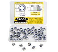 64 Piezas Tuercas Hexagonales M5 de Acero Inoxidable A2 V2A, Autoblocantes DIN 985 con Bloqueo de Nylon para Tornillos Pernos Roscados Inserciones