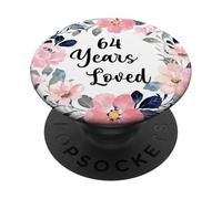 64 Years Loved 64th Birthday Floral 64 Year Old Men Women PopSockets PopGrip Adhesivo