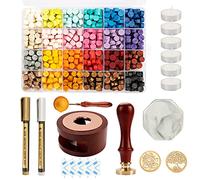 644 Piezas Juego de Sellos de Cera, 24 Colores Sellos de Lacre Kit, 600 Cuentas de Sello Cera/Calentador de Cera/Alfombrilla de Cera/Pegatinas para Decorar Sobres Cartas Bodas Invitacione