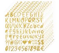 648uds Pegatinas Letras Brillantes, 2,5 cm Autoadhesivas Impermeables con Letras del Alfabeto Números y Símbolos para Álbumes Recortes Botellas de Agua Birretes de Graduación (Doradas)